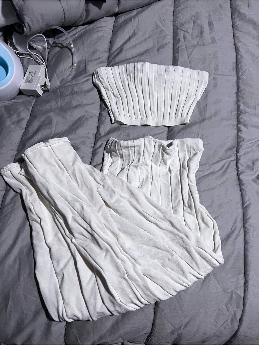White Pleated Knit Skirt and Tube Top - Classic Women’s Skirt - Picture 2 of 4
